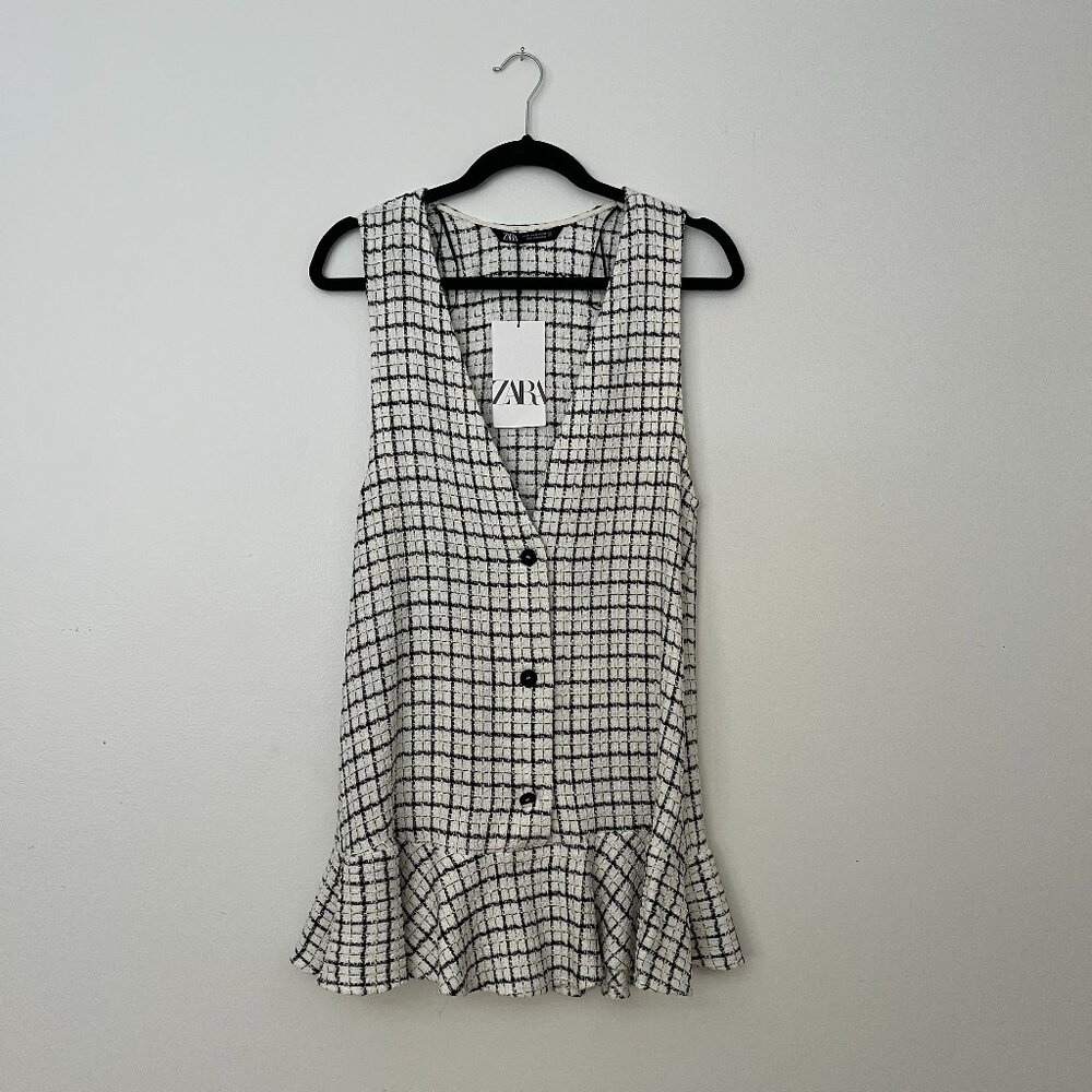 Zara Tweed Check Sleeveless Mini Dress – Size M – Brand New with Tags